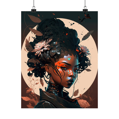 Portrait of a Beautiful Black Woman Original Art Poster for Wall Home Decor, Futuristic, Black Anime, Gifts For Black Girls & Women