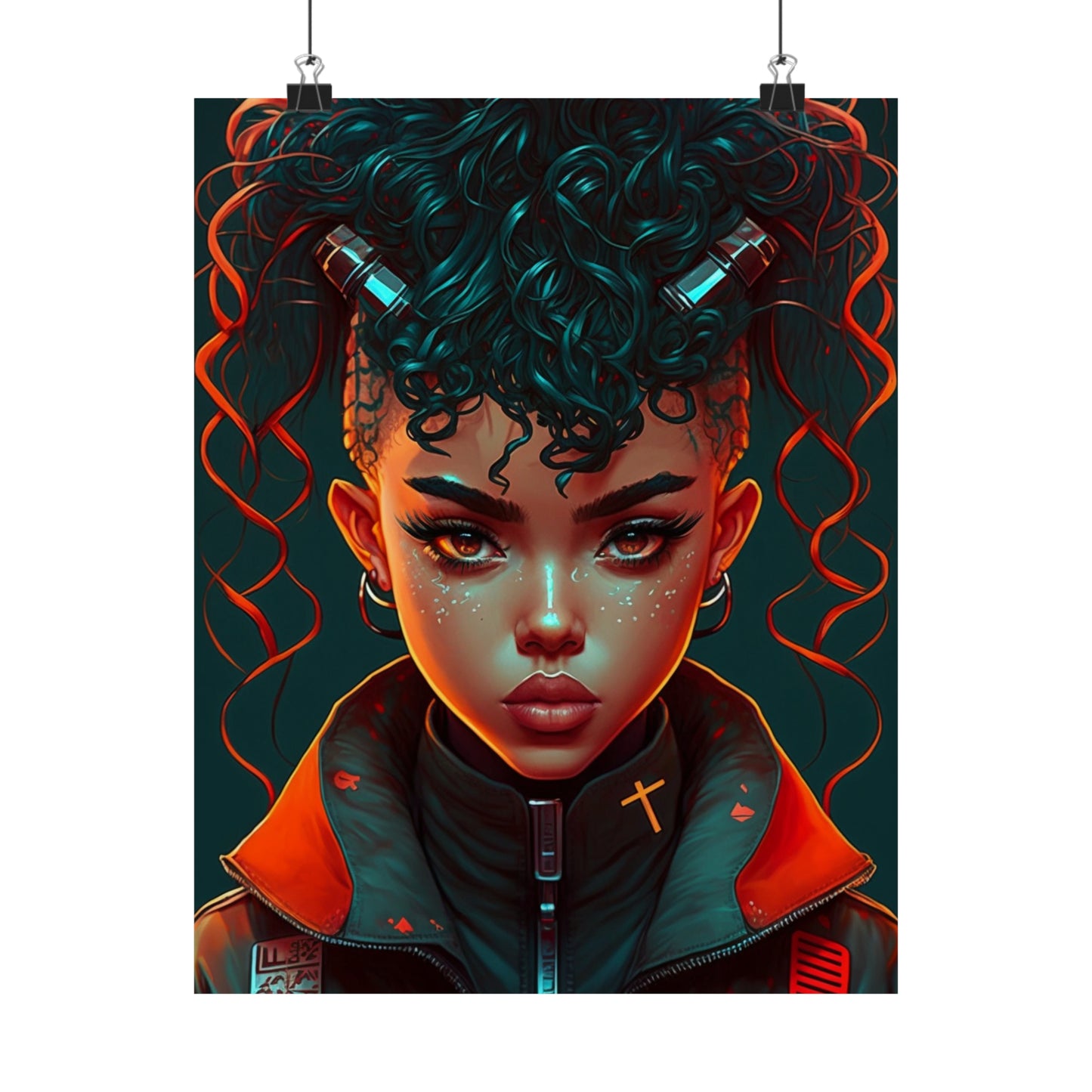 Beautiful and Powerful Black Woman Poster Wall Art, Futuristic Anime Original Art Vertical Poster, Gifts For Black Girl & Woman