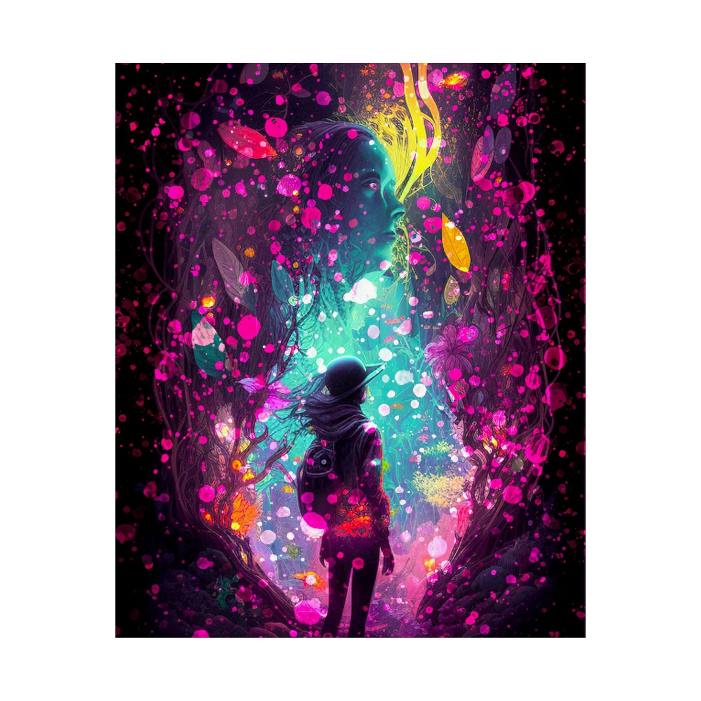 Futuristic Fantasy A Woman's Dream As She Walks into Another World, Sci-fi UV Black Light Wall Art Poster - Various Sizes