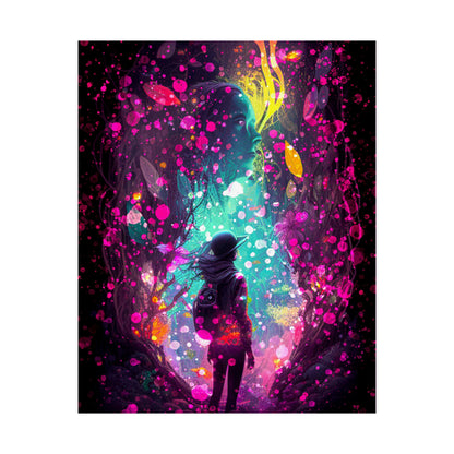 Futuristic Fantasy A Woman's Dream As She Walks into Another World, Sci-fi UV Black Light Wall Art Poster - Various Sizes